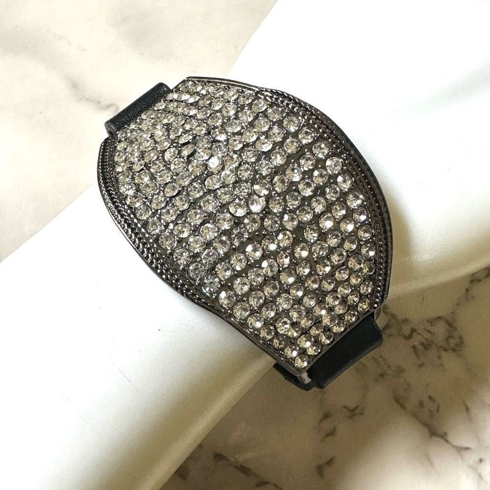 Yik Fung black leather rhinestone bracelet